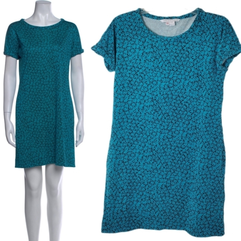 Diane Von Furstenberg Womens Beth Silk Jersey Abstract Teal Floral T-Shirt Dress